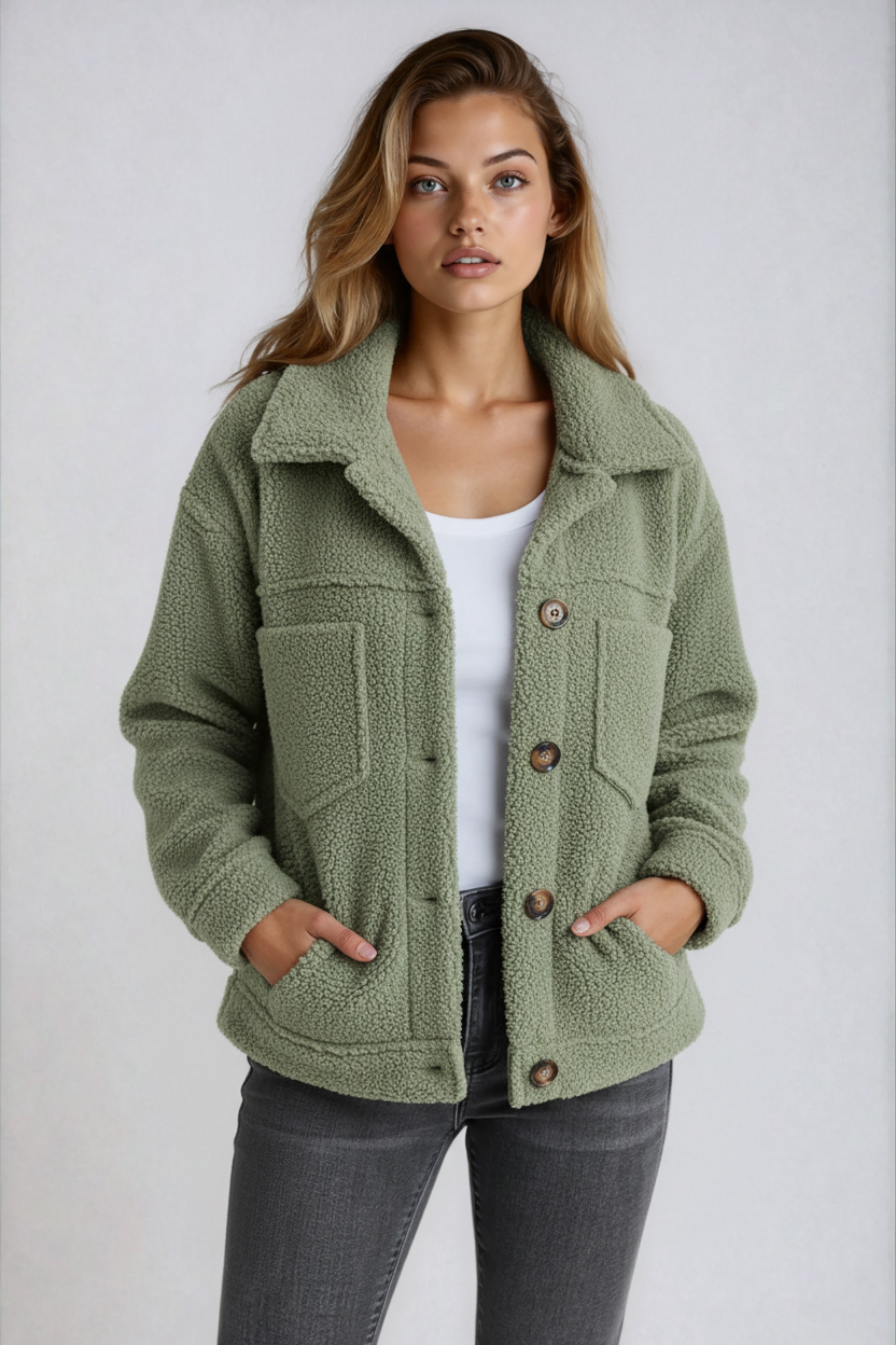 Teddy Jacket | Soft Jacket with Buttons and Pockets